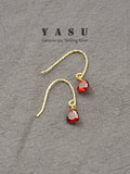 Yasu 925 Silver Earrings Crystal Ruby Heart Drop - 14k Plated