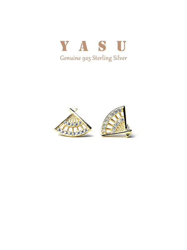 Yasu 925 Silver Fan Zirconia Stud Earrings 14K Plated