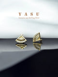 Yasu 925 Silver Fan Zirconia Stud Earrings 14K Plated