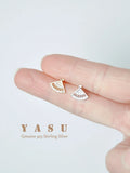 Yasu 925 Silver Fan Zirconia Stud Earrings 14K Plated