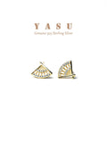 Yasu 925 Silver Fan Zirconia Stud Earrings 14K Plated