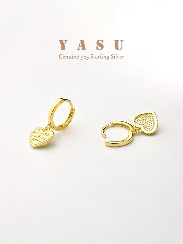 YASU 925 Sterling Silver 14k Plating Heart Hoops Earrings
