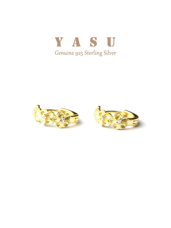 Yasu 925 Silver Plum Blossom Round Earrings Hip Hop Party Jewelry
