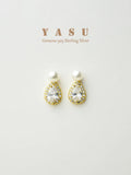 Yasu 925 Silver Crystal Pearl Drop Stud Earrings Wedding Jewelry