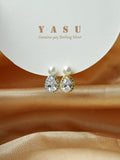Yasu 925 Silver Crystal Pearl Drop Stud Earrings Wedding Jewelry