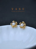 Yasu 925 Silver Flower Pearl Stud Earring 14k Plated