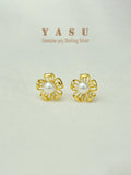 Yasu 925 Silver Flower Pearl Stud Earring 14k Plated