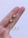 Yasu 925 Silver Flower Pearl Stud Earring 14k Plated