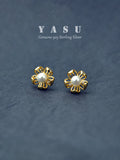 Yasu 925 Silver Flower Pearl Stud Earring 14k Plated