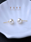 Yasu 925 Silver Pearl Earrings Round Stud Wedding Jewelry Gift