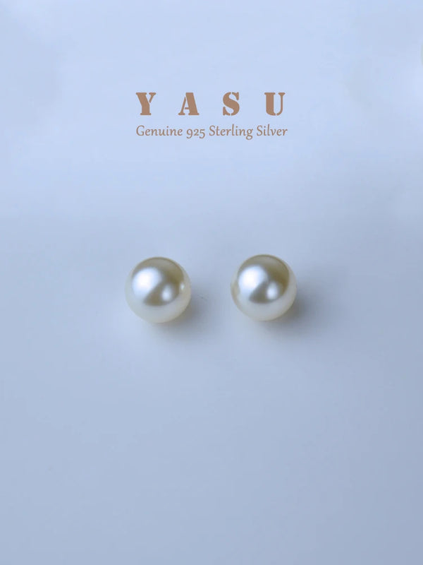 Yasu 925 Silver Pearl Earrings Round Stud Wedding Jewelry Gift