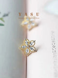 Yasu 925 Silver Japanese Crystal Flower Stud Earrings 14k Plated