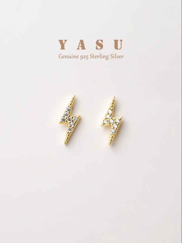 Yasu 925 Silver Diamond Lightning Stud Earrings For Girls Student