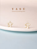 Yasu 925 Silver Zirconia Pentastar Stud Earrings Women Wedding Jewelry