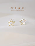 Yasu 925 Silver Zirconia Pentastar Stud Earrings Women Wedding Jewelry