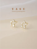 Yasu 925 Silver Zirconia Pentastar Stud Earrings Women Wedding Jewelry