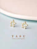 Yasu 925 Silver Zirconia Pentastar Stud Earrings Women Wedding Jewelry