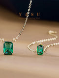 Yasu 925 Silver Rectangle Emerald Bracelet 14K Plated Chain