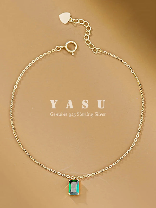Yasu 925 Silver Rectangle Emerald Bracelet 14K Plated Chain
