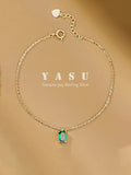 Yasu 925 Silver Emerald Bracelet 14K Plated Chain for Women