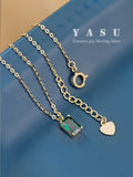 Yasu 925 Silver Rectangle Emerald Bracelet 14K Plated Chain