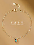 Yasu 925 Silver Rectangle Emerald Bracelet 14K Plated Chain