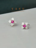Yasu 925 Silver Ruby Earrings Micro Pave Crystal Studs
