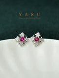 Yasu 925 Silver Ruby Earrings Micro Pave Crystal Studs