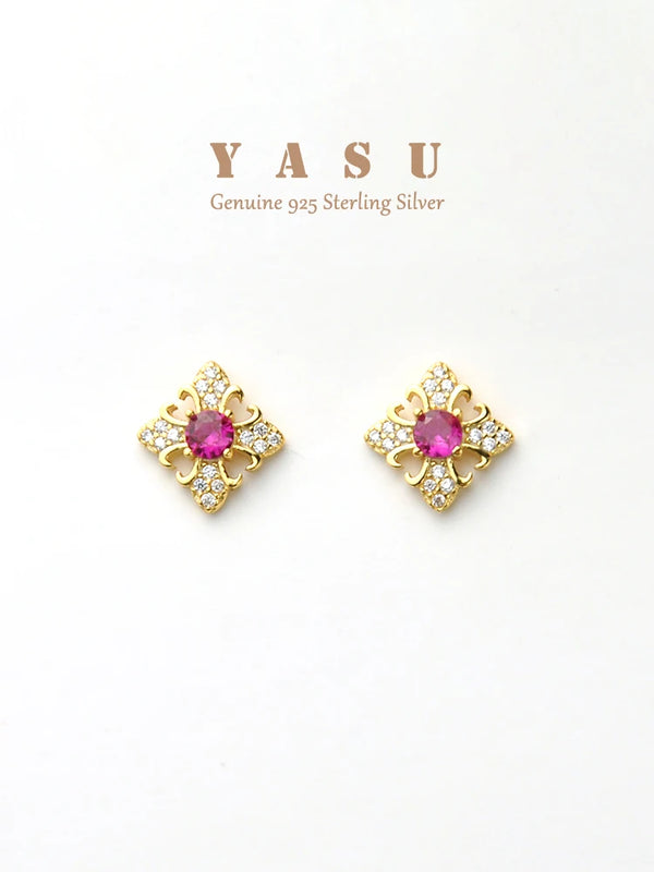 Yasu 925 Silver Ruby Earrings Micro Pave Crystal Studs