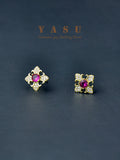 Yasu 925 Silver Ruby Earrings Micro Pave Crystal Studs
