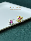 Yasu 925 Silver Ruby Earrings Micro Pave Crystal Studs