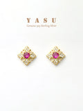 Yasu 925 Silver Ruby Earrings Micro Pave Crystal Studs