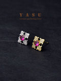 Yasu 925 Silver Ruby Earrings Micro Pave Crystal Studs