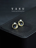 Yasu 925 Silver Sapphire Earrings Moonship Studs Sparkling Wedding Jewelry