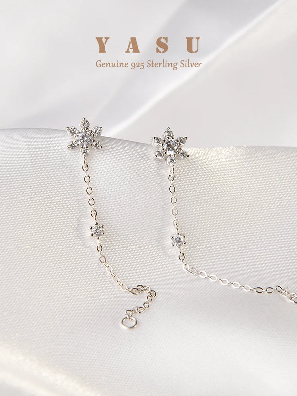 Yasu 925 Silver Zircon Snowflake Tassel Earrings - Wedding Jewelry