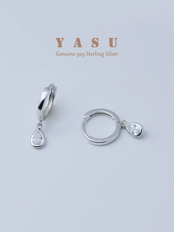 Yasu 925 Sterling Silver Small Diamond Drop Water Earrings Hoops For Women