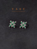 Yasu 925 Silver Emerald Studs 14K Plated Earrings Vintage Fine Jewelry