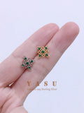 Yasu 925 Silver Emerald Studs 14K Plated Earrings Vintage Fine Jewelry