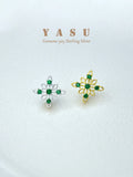 Yasu 925 Silver Emerald Studs 14K Plated Earrings Vintage Fine Jewelry