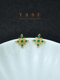 Yasu 925 Silver Emerald Studs 14K Plated Earrings Vintage Fine Jewelry