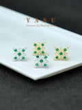 Yasu 925 Silver Emerald Studs 14K Plated Earrings Vintage Fine Jewelry