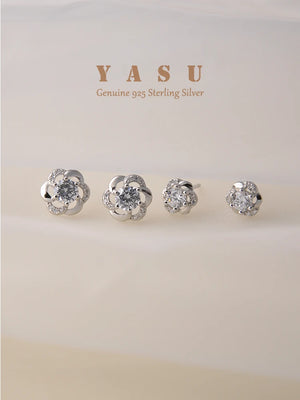 Yasu 925 Silver Hollow Flower Stud Earrings Crystals Wedding Jewelry
