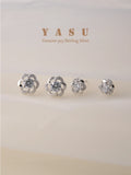 Yasu 925 Silver Hollow Flower Stud Earrings Crystals Wedding Jewelry