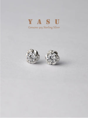 Yasu 925 Silver Hollow Flower Stud Earrings Crystals Wedding Jewelry