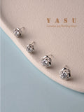 Yasu 925 Silver Hollow Flower Stud Earrings Crystals Wedding Jewelry