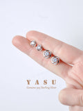 Yasu 925 Silver Hollow Flower Stud Earrings Crystals Wedding Jewelry