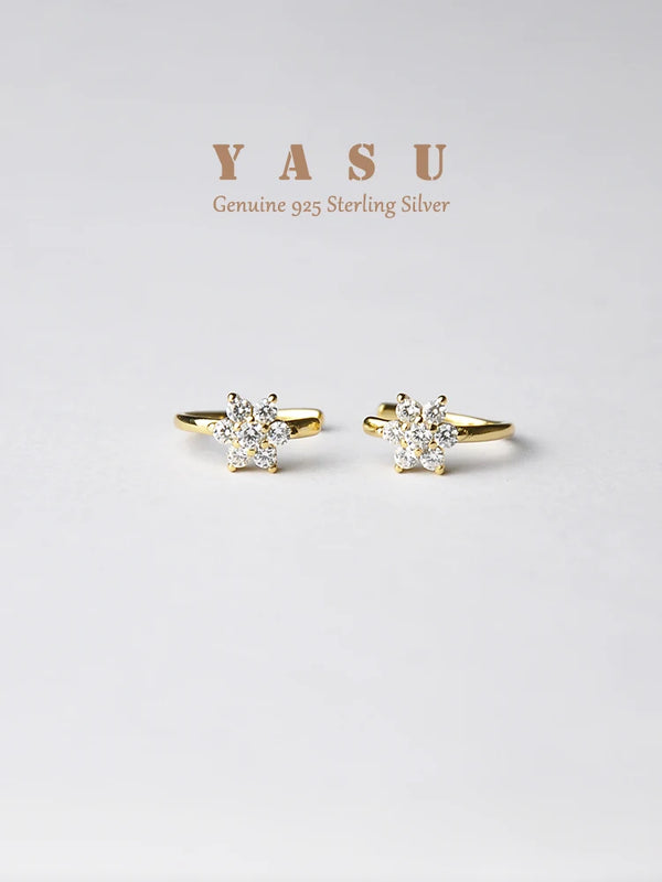 Yasu 925 Silver Flower Ear Cuffs Wedding Party Fine Jewelry