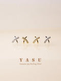 Yasu Sterling Silver 925 Diamond Cross Letter X Stud Earrings For Women
