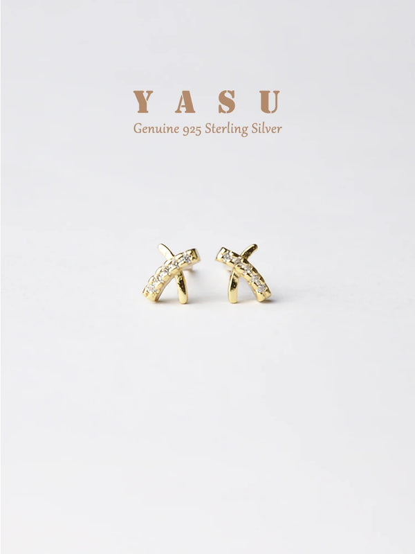 Yasu Sterling Silver 925 Diamond Cross Letter X Stud Earrings For Women