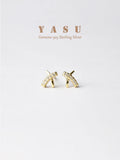 Yasu Sterling Silver 925 Diamond Cross Letter X Stud Earrings For Women